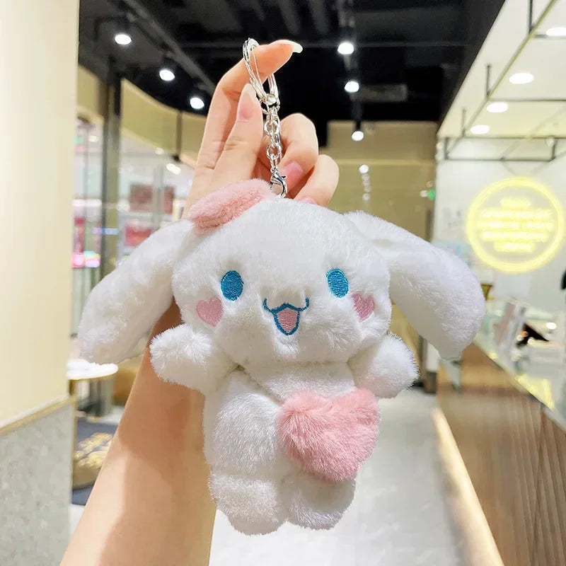 12Cm Sanrio Cartoon Anime Keychain Plush Love Purple Blue Pink Toy Cinnamoroll Cute Soft Stuffed Dolls Pendant Kid Birthday Gift