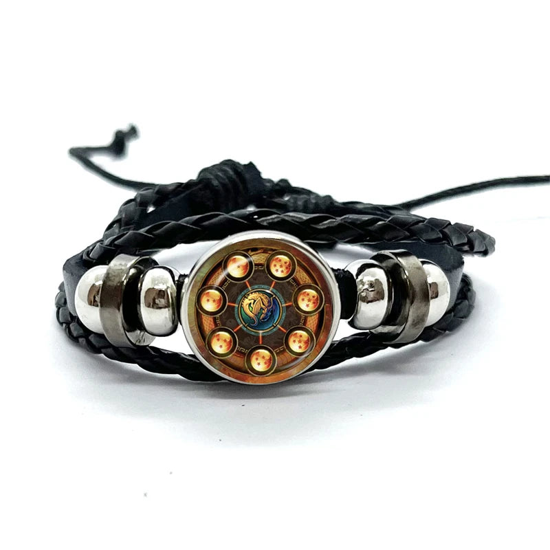 Seven Stars Bracelet for Men Dragon Ball Poster Japan Anime Punk Fashion Glass Button Leather Bracelets Wristband Fans Gift