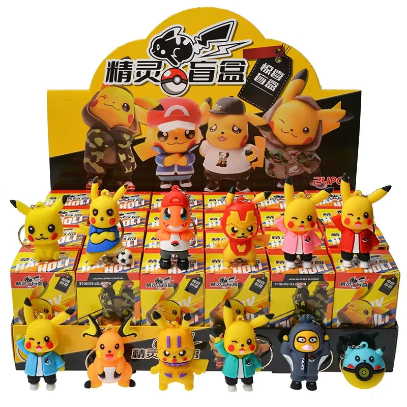 Anime Sanrio Hello Kitty Black Girl Keychain Pendant Character Pokémon Pikachu Keychain Blind Box Toy Children'S Birthday Gift