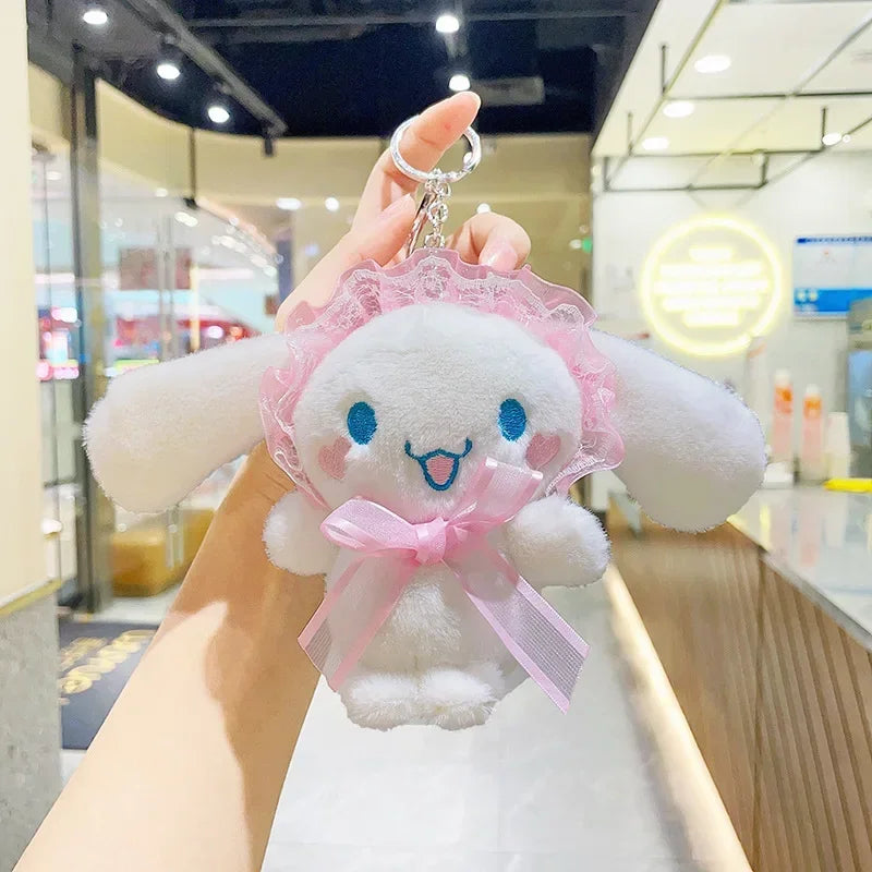 12Cm Sanrio Cartoon Anime Keychain Plush Love Purple Blue Pink Toy Cinnamoroll Cute Soft Stuffed Dolls Pendant Kid Birthday Gift