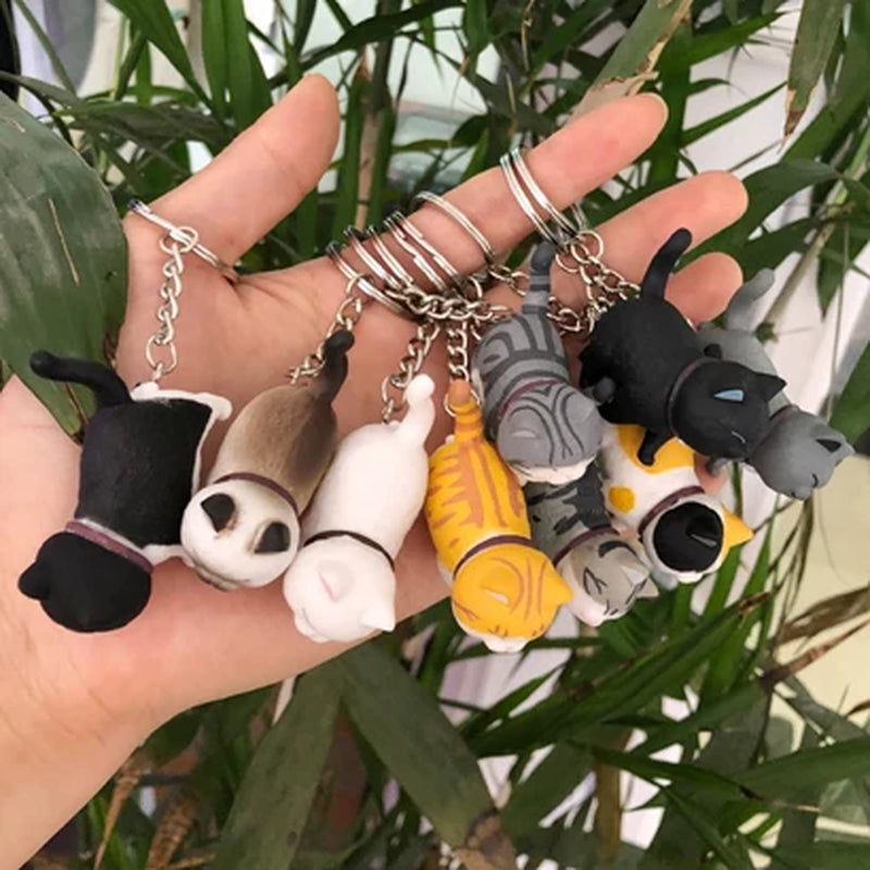 PVC 9 Styles Mini Cute Fat Bell Cats Figure Pendant Anime Keychain Charms Animal Expression Toy Gift Decorations