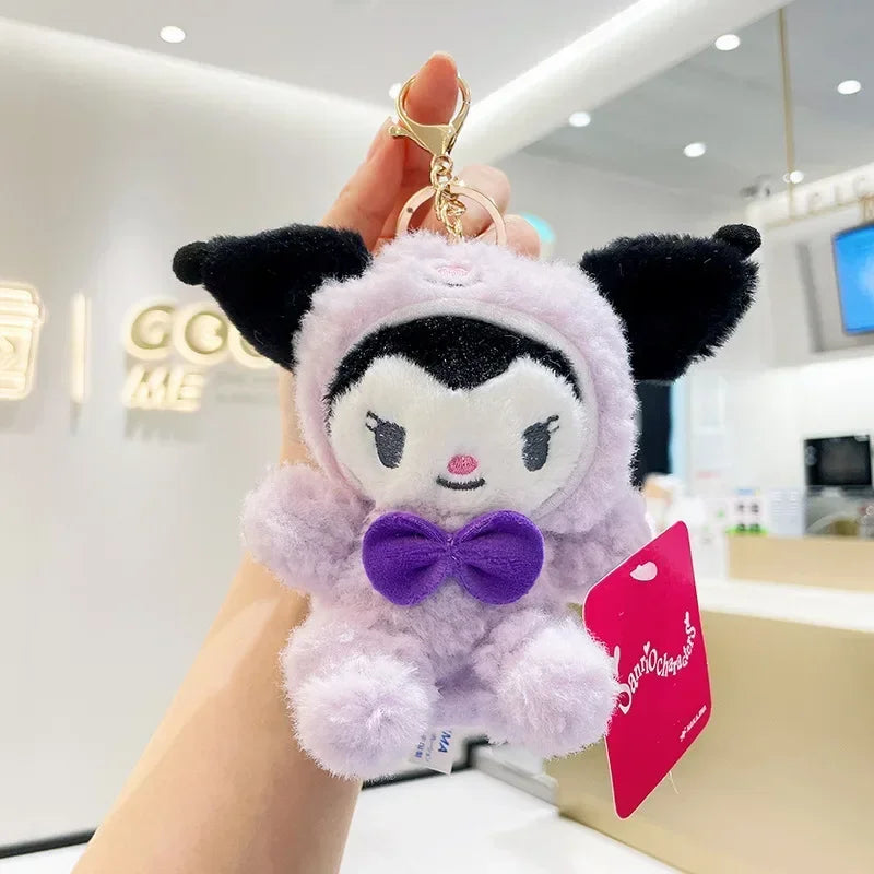 12Cm Sanrio Cartoon Anime Keychain Plush Love Purple Blue Pink Toy Cinnamoroll Cute Soft Stuffed Dolls Pendant Kid Birthday Gift