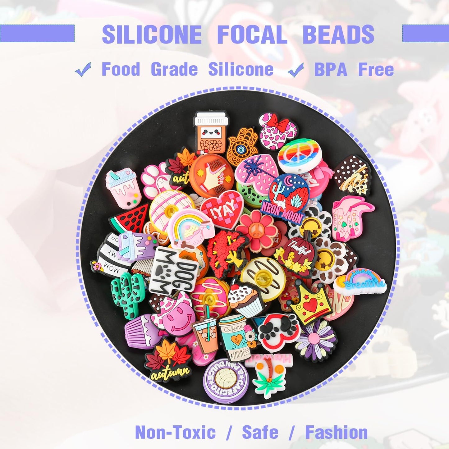 80Pcs Non-Repeat Cartoon Silicone Focal Beads for Pens, Random Focal Beads Bu...