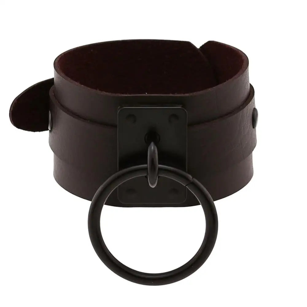 Newest Black O-Round Leather Bracelets for Women Girls 2023 Punk Gothic Anime Wide Bracelet Bangles Men Party Jewelry