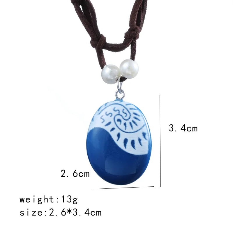 Anime Movie Princess Moana Necklace Cosplay Handmade Braided Leather Rope Necklace for Women Girl Jewelry Prop Accessories