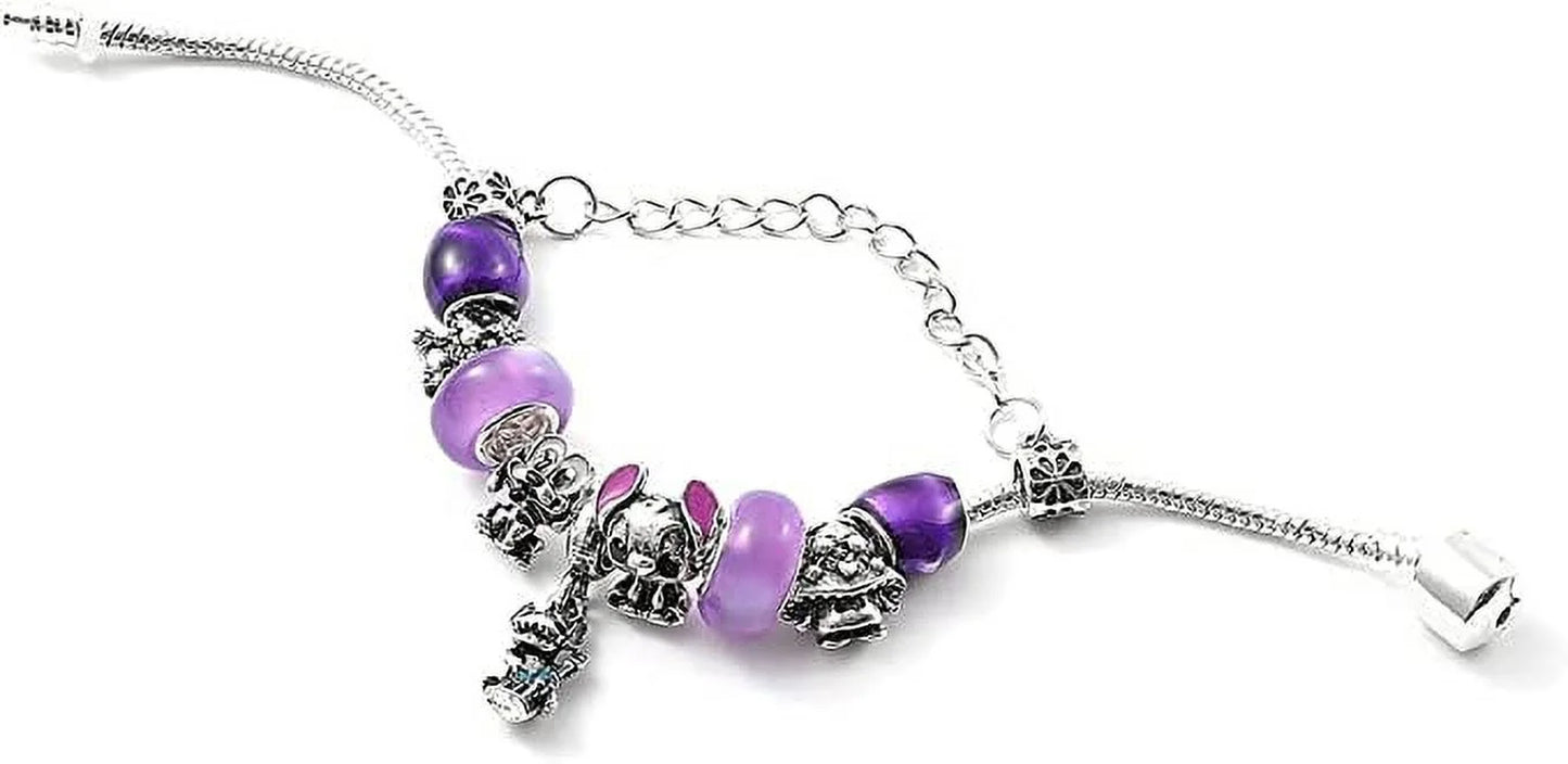 Anime Stitch Charm Bracelet Jewelry - Ohana Means Family Anime Cartoon Charm Bracelet Gifts for Women Girl