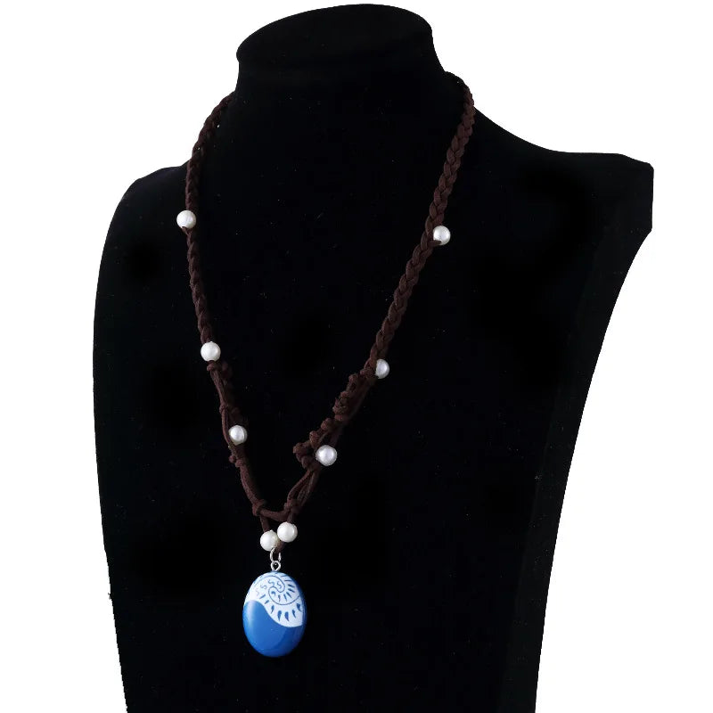 Anime Movie Princess Moana Necklace Cosplay Handmade Braided Leather Rope Necklace for Women Girl Jewelry Prop Accessories