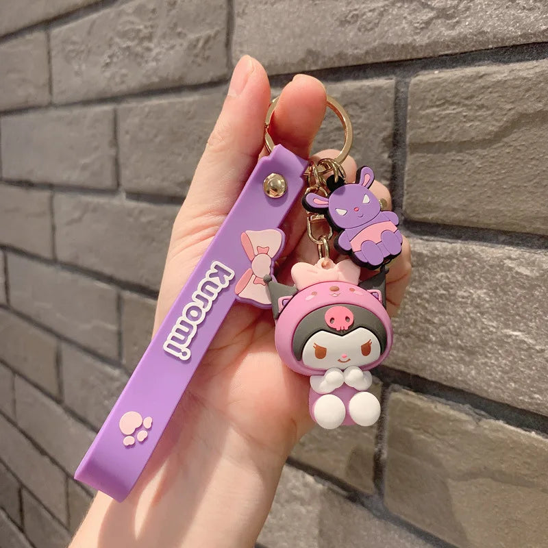 Anime Sanrio Hello Kitty Figures Keychain Kuromi My Melody Action Figural Model PVC Key Ring Cinnamoroll Figurine Birthday Gifts