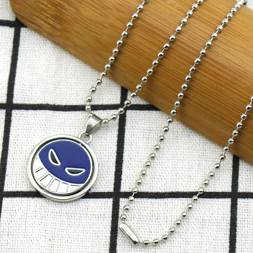 Anime One Piece Necklace Portgas D Ace Keychain Metal Necklaces Jewelry Creative Rotating Pendant Chains Choker Keychain