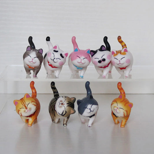 PVC 9 Styles Mini Cute Fat Bell Cats Figure Pendant Anime Keychain Charms Animal Expression Toy Gift Decorations