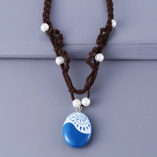 Anime Movie Princess Moana Necklace Cosplay Handmade Braided Leather Rope Necklace for Women Girl Jewelry Prop Accessories