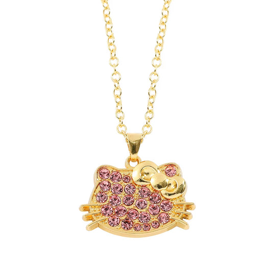 Anime Sanrio Hello Kitty Necklace Cartoon Figure KT Cat Gold Color Pendant Necklace Kawaii Jewelry Accessories Gifts