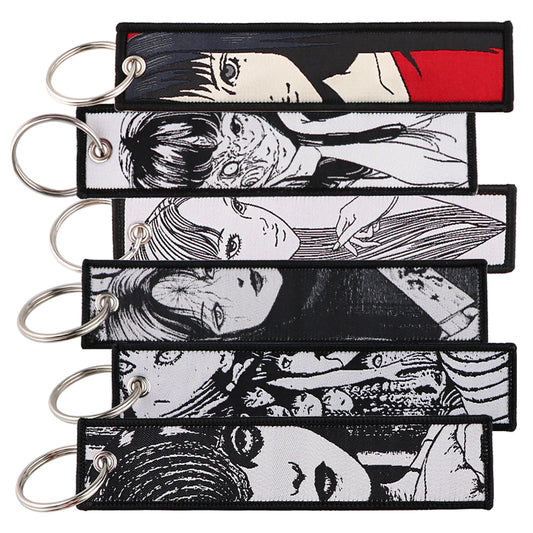 Japanese Horror Anime Keychain for Motorcycles Cars Key Fobs Embroidery Key Ring  Key Tag for Men Women Accessories