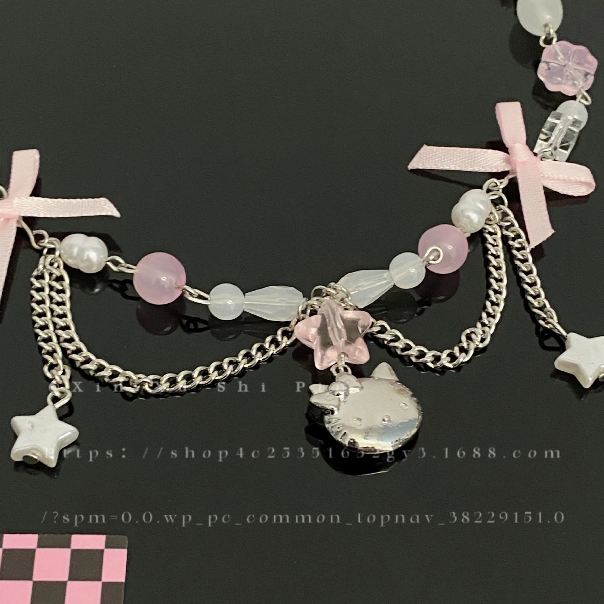 Sanrio Hello Kitty Necklace Anime Cute Kawaii Bow Beaded Star Accessories Necklace Women Elegant Clavicle Chain Jewelry Gift