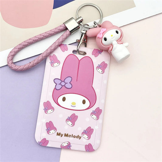 Kawaii Sanrio Hello Kitty Cinnamoroll Kuromi My Melody Anime Keychain Pendant KT Cat Card Holder Lanyard Card Holders for Girl